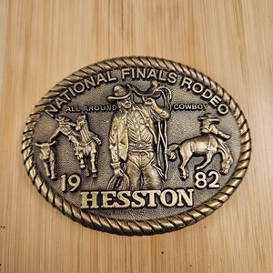 1982 Hesston NFR National Finals Rodeo All Around Cowboy Vintage Belt Buckle